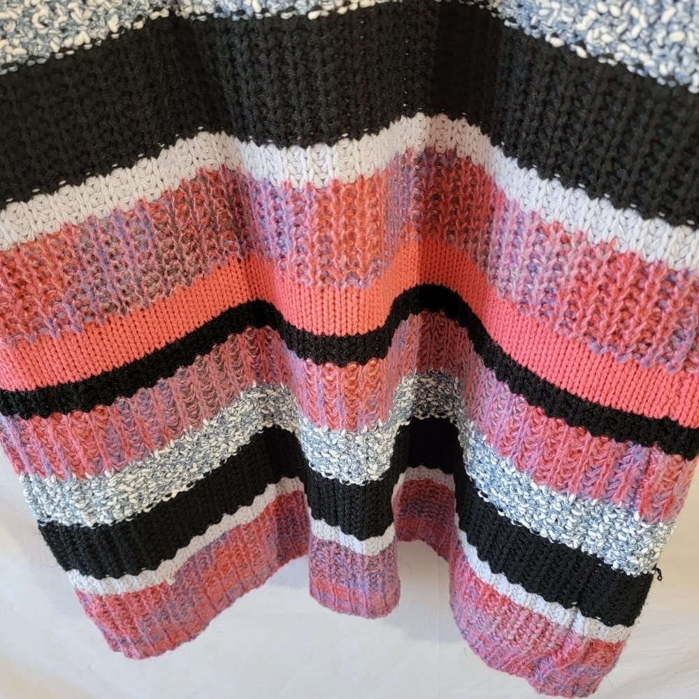 Women's Multicolored Striped Open Front Duster Cardigan L Boho Minimalist Pocket - Picture 9 of 11